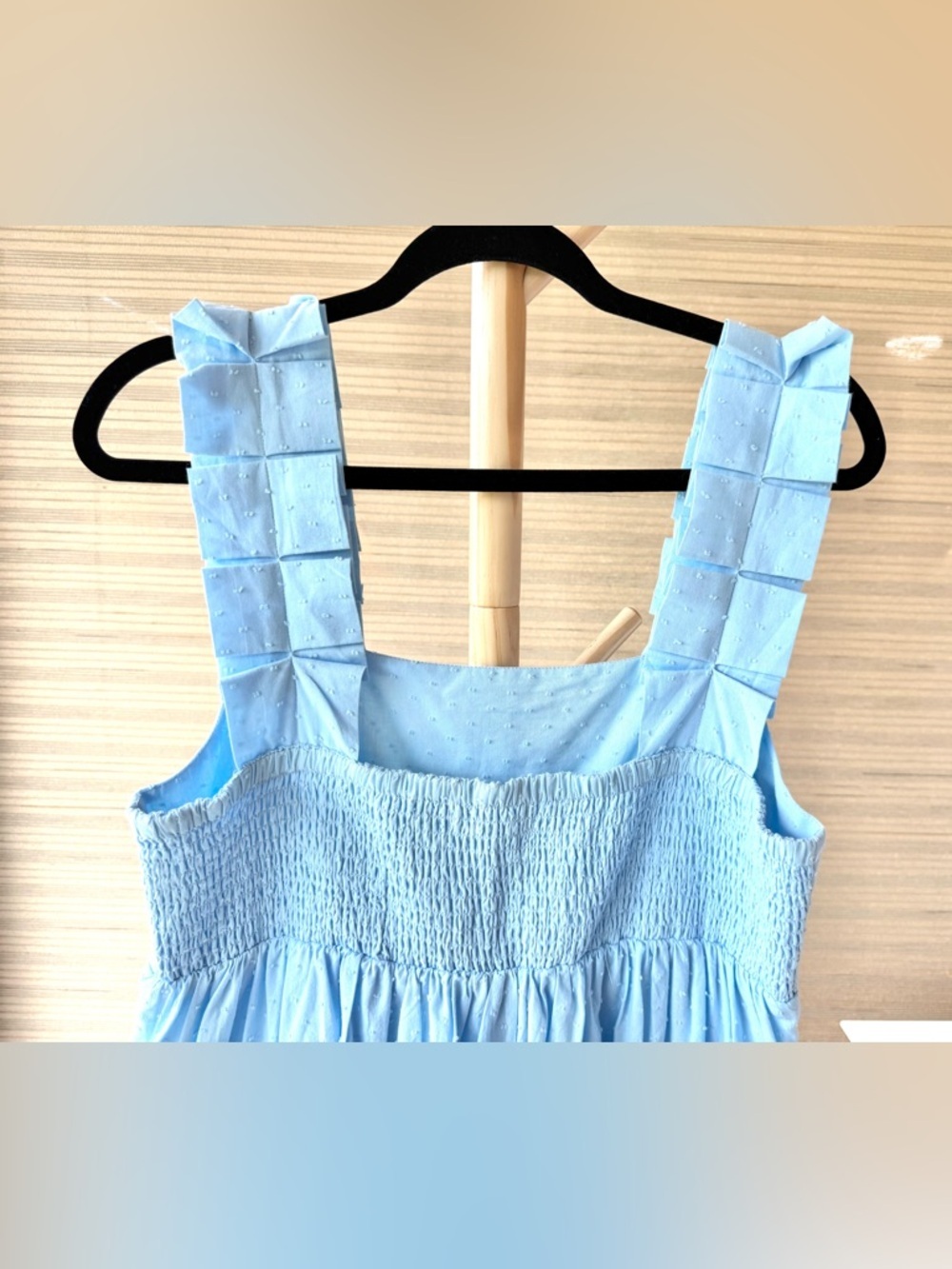 Lake Lolly Dress in Morning Blue Swiss Dot M Midi EUC Feminine Ruffles Pockets - Picture 8 of 12